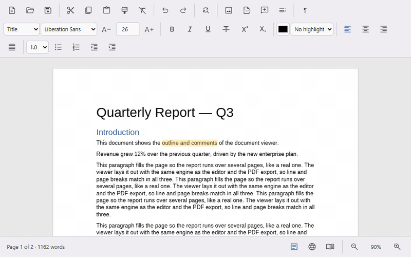The editor: typing, formatting, toolbar and status bar